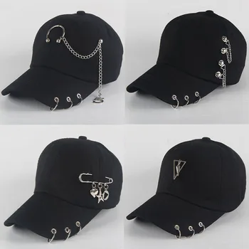 Мода хип-хоп памук бейзболна шапка Творчески пиърсинг пръстен капачки пънк възрастен случайни твърди регулируеми унисекс шапка Snapback шапки