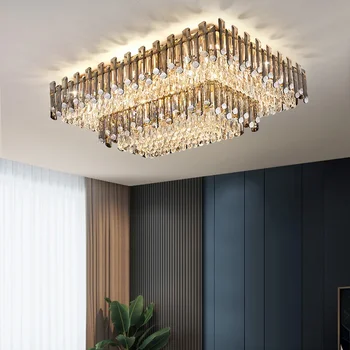 Модерен луксозен кристален таванен полилей за всекидневна трапезария Нов дизайн кухня правоъгълна LED светлина блясък вътрешно осветление