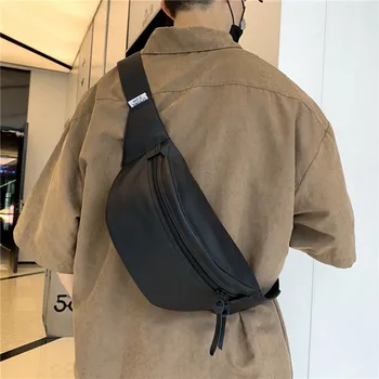 Мъжки прост гърдите чанта открит пътуване спорт катерене Crossbody чанта плътен цвят талията чанта мода универсален PU гърдите чанта