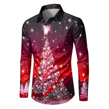 Мъжко ново парти ежедневни популярни копчета ревер костюм риза с дълъг ръкав 2023 есен и зима Коледни върхове плюс размер S-6XL