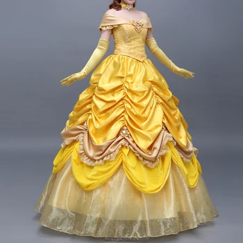 Най-високо качество филм жена косплей костюм Belle жълта принцеса рокля за възрастни жени фантазия карнавал Хелоуин рокли