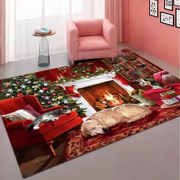 Начало Коледа Дядо Коледа Снежен човек Всекидневна 3D отпечатани килими Мат килими против хлъзгане Голям килим килим Декорация на дома Illusion Rug