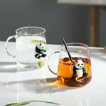 Нов сладък панда чаша висока температура устойчиви стъклени чаши закуска напитка чаша кафе чаша пиене чаши за напитки двойка подарък