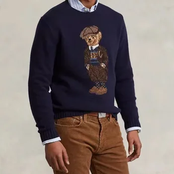 Нова есен зима мъжки вълнен пуловер мода марка трикотажни джъмпер топ мъже памук мечка пуловери Homme пуловери безплатна доставка