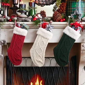 Нова коледна украса Коледни плюшени плетени чорапи Коледни детски празнични подаръци чорапи Подаръчна чанта висулка