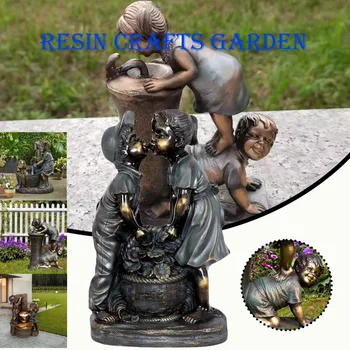 Ново пристигане мода смола занаяти градина парк статуя момчета момичета форма четири мярка изберете дома малък фонтан фигурка орнаменти