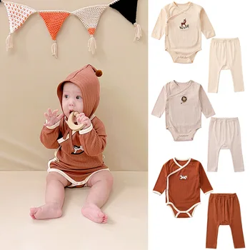 Новородени бебешки дрехи есенни момчета сладък дълъг ръкав ританки боди и панталони бебе момиче екипировка комплект