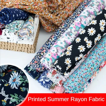 Отпечатан памучен плат от коприна от метъра за рокли Дрехи Шиене на малки флорални платове Летни меки завеси Тънки летни цветя 