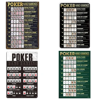 Печеливша диаграма за класиране на покер ръце Карти за игрална зала Роял Флъш Ман Пещерно залагане Най-добър най-висок Ace хазарт Cool Wall декор 8X12IN