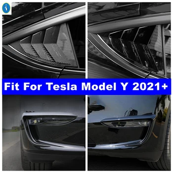 Предни фарове за мъгла Лампи за вежди / задно стъкло Капак на панела на затвора за Tesla Модел Y 2021 2022 Въглеродни влакна / Черно Аксесоари