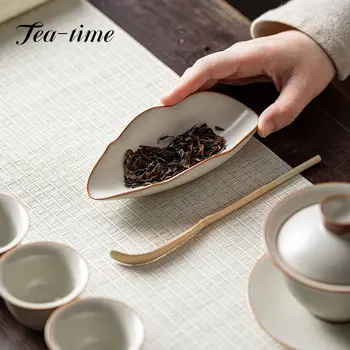 Ретро крем Ru пещ керамични лъжички чай листа контейнер чай лопата чай представяне кораб чинийка чай церемония аксесоари