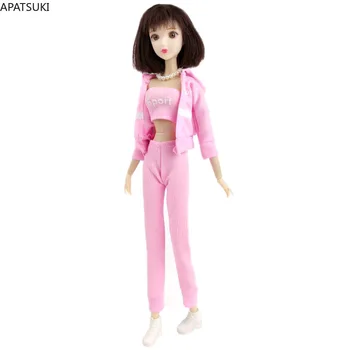 Розова мода кукла дрехи комплект за кукла Барби екипировки спортни облекла 1/6 кукли аксесоари изрязване топ палто панталони панталони обувки играчки