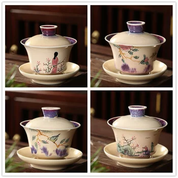 Ръчно рисувани китайски Sancai Gaiwan чай комплект керамични ретро кунг-фу чаени чаши порцеланас