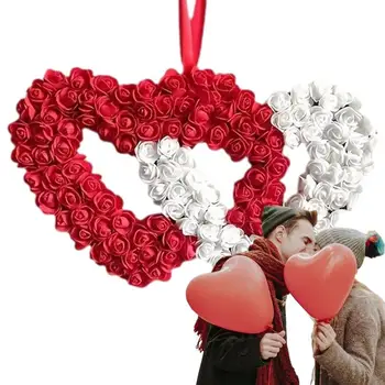 Свети Валентин венец стена висящи сърце форма венец с лък цвете венец венец за сватба входна врата дома парти декор