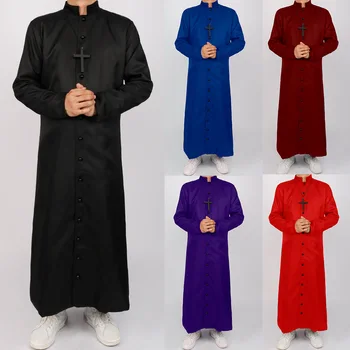 Свещенически униформи духовенство костюм реколта дълъг ръкав стойка яка свещеник роба Хелоуин косплей костюм чиновническа униформа