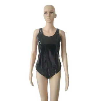 Секси PVC изкуствена кожа оглавник къс боди едно парче бански костюм трико котешки костюм клуб парти