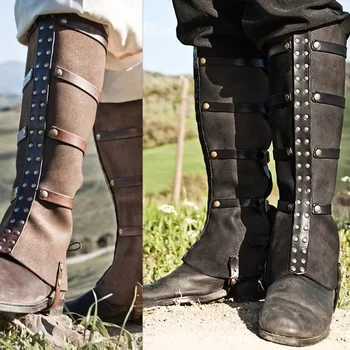 Средновековен Steampunk изкуствена кожа регулируема маншет крак броня Viking рицар мотоциклет обувки покритие за мъже жени Ларп косплей