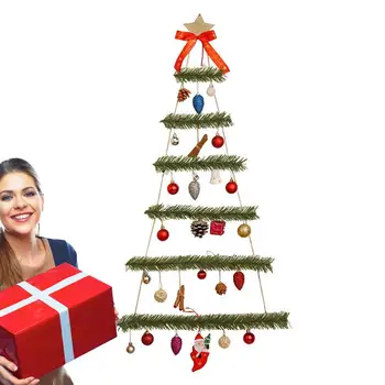Стена Коледна клонка дърво светне дърво форма с Topper звезда орнамент дърво форма декор с Дядо Коледа и камбани за живеене