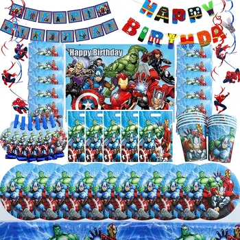 Супергерой рожден ден декорация доставки комплект Отмъстителите тема прибори за хранене комплект Хълк Iron Man балон щастлив фон за деца момчета
