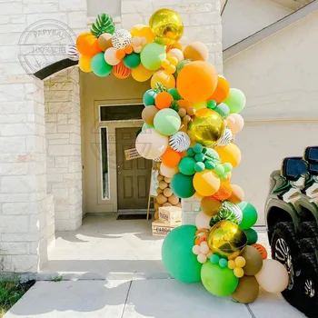 Хавай Лято Зелени оранжеви балони Гарланд Арка Дисни Лъв Цар Симба Тема Рожден ден Бебешки душ парти декори 4D Златна топка