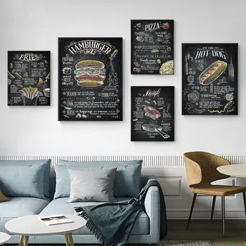 Хамбургер хот-дог бързо хранене кухня кафе аниме плакат декорация живопис стена изкуство бял крафт хартия реколта декоративна живопис