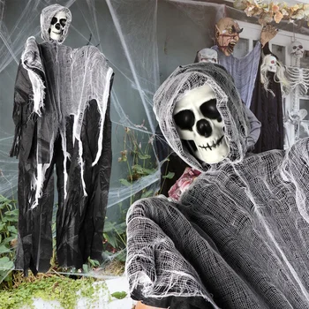 Хелоуин декорации Страховит скелет лицето висящи призрак ужас подпори за обитаван от духове къща врата Начало Хелоуин парти декор