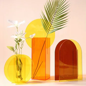 Цветна акрилна ваза Цветен контейнер Декоративни геометрични художествени вази Дизайн на магазин Сватбено тържество Декорация на домашен офис