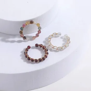 Цветни турмалинови гранат лунни каменни пръстени с висококачествени и минималистични пръстен бижута жени