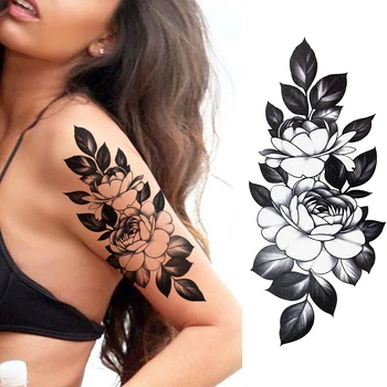 Черен лотос временни татуировки стикер водоустойчив красиви цветя Tatoos за жени боди арт рисуване ръка гърдите Tatoos за морския бряг
