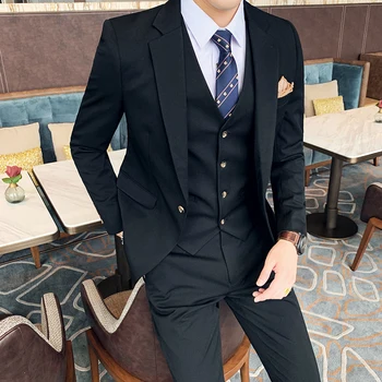 (яке+жилетка+панталони) Нов британски кепър ежедневни костюм 3-парче луксозни мъжки бизнес костюми сватба младоженец класически високо качество смокинг